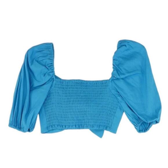 NWT Leyden Blue Crop Tie Top - Picture 2 of 5